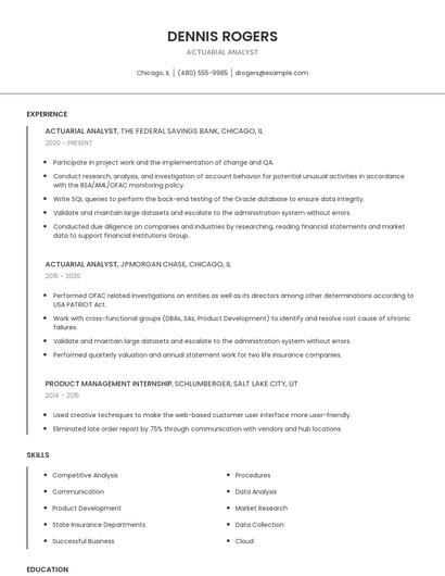 Actuarial Analyst Resume