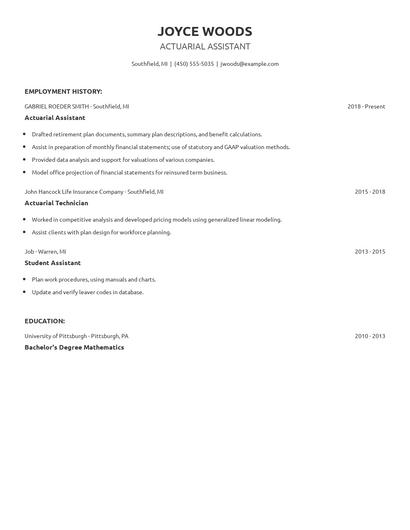 Actuarial Assistant Resume