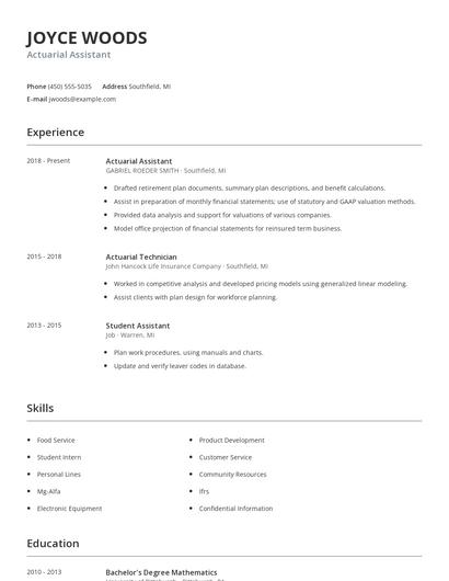 Actuarial Assistant Resume