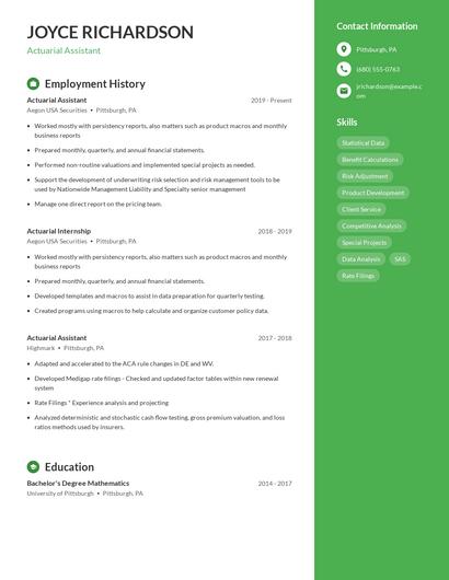 Actuarial Assistant Resume