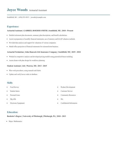 Actuarial Assistant Resume