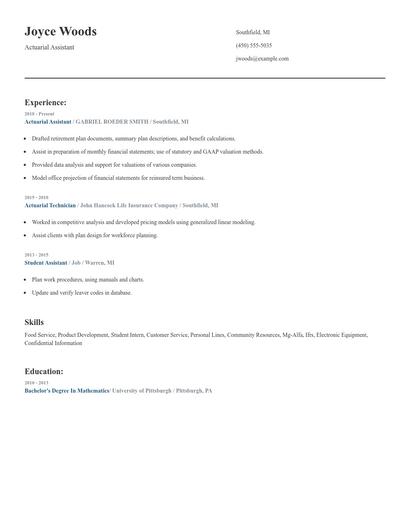 Actuarial Assistant Resume