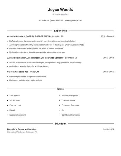 Actuarial Assistant Resume