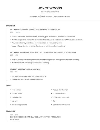Actuarial Assistant Resume