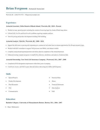 Actuarial Associate Resume