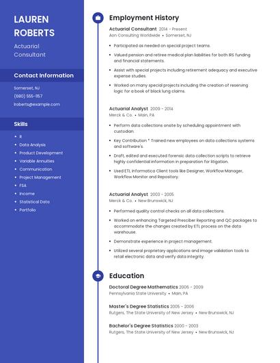 Actuarial Consultant Resume