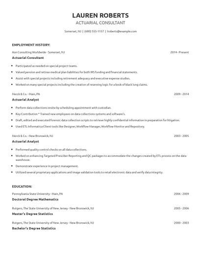 Actuarial Consultant Resume