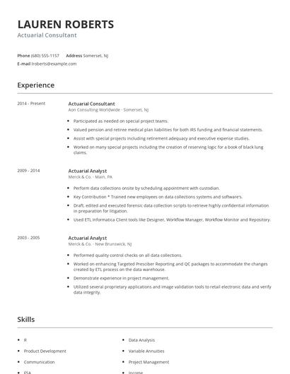 Actuarial Consultant Resume
