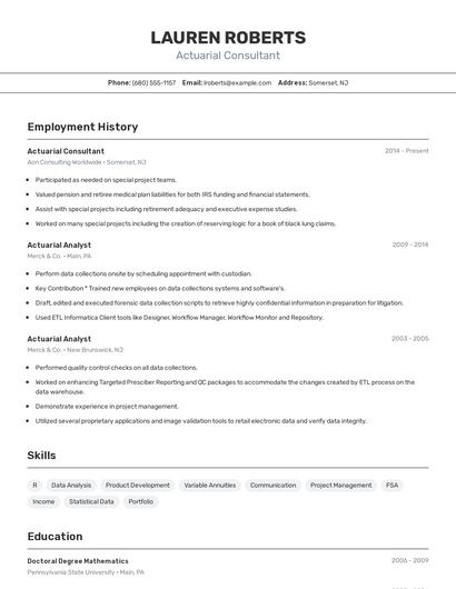Actuarial Consultant Resume