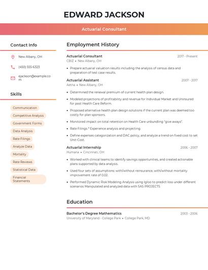 Actuarial Consultant Resume