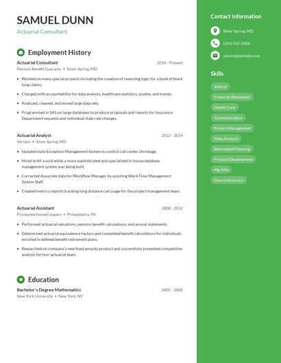 Actuarial Consultant Resume