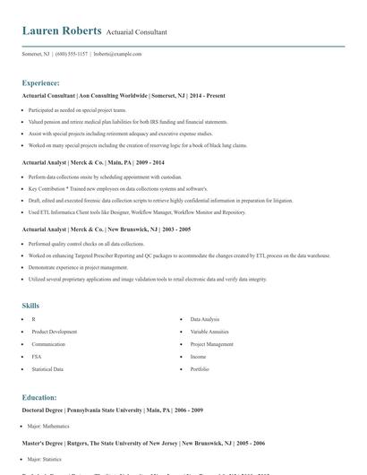 Actuarial Consultant Resume