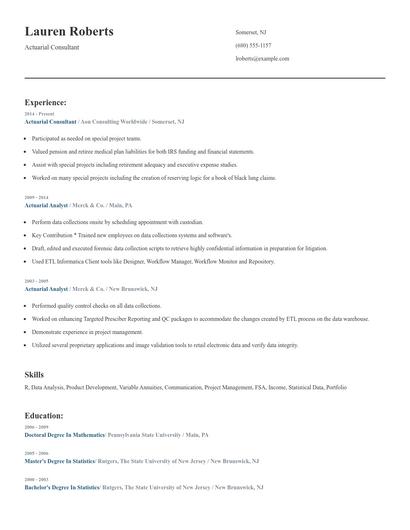 Actuarial Consultant Resume