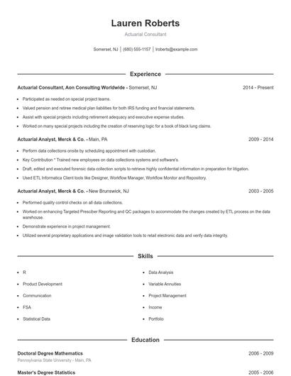 Actuarial Consultant Resume