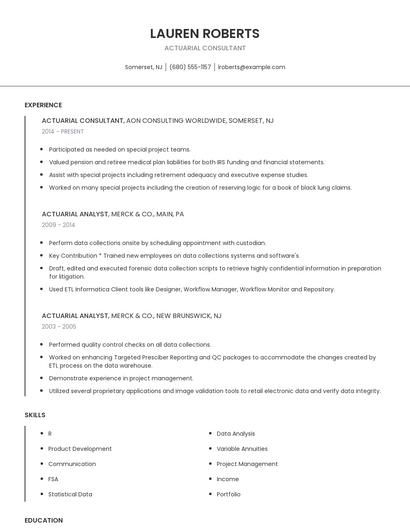 Actuarial Consultant Resume