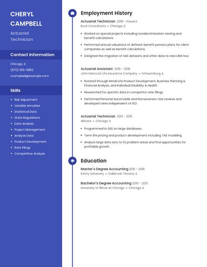 Actuarial Technician Resume