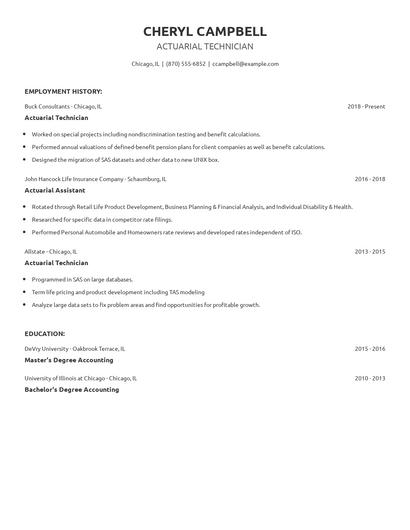 Actuarial Technician Resume