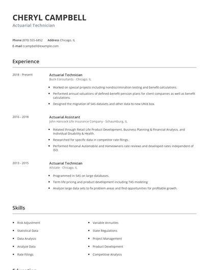 Actuarial Technician Resume