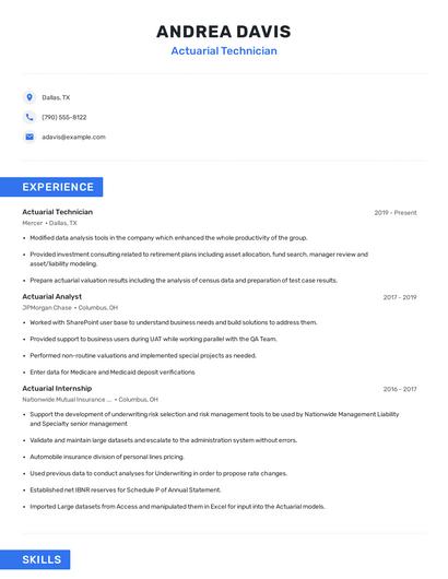 Actuarial Technician Resume