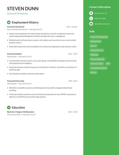 Actuarial Technician Resume