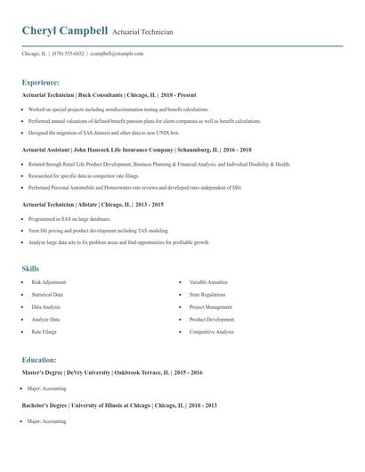 Actuarial Technician Resume