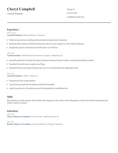 Actuarial Technician Resume