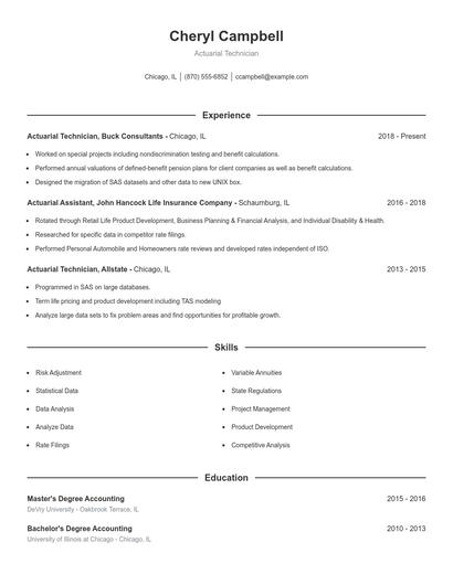 Actuarial Technician Resume