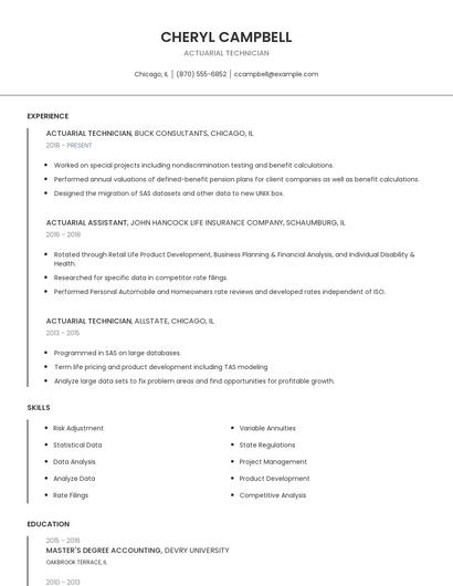 Actuarial Technician Resume
