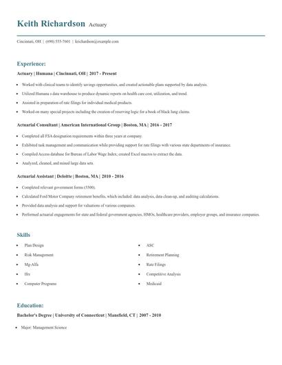 Actuary Resume