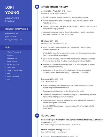 Acupuncture Physician Resume