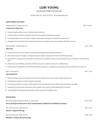 Acupuncture Physician Resume