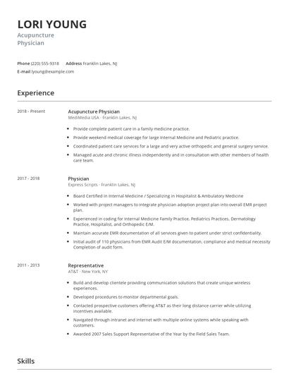 Acupuncture Physician Resume