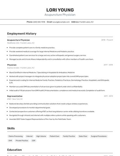 Acupuncture Physician Resume
