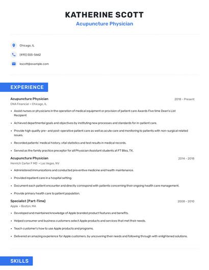 Acupuncture Physician Resume