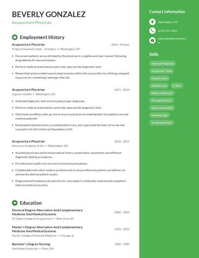 Acupuncture Physician Resume