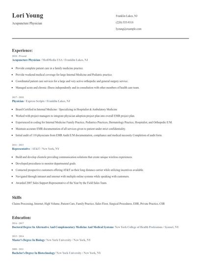 Acupuncture Physician Resume