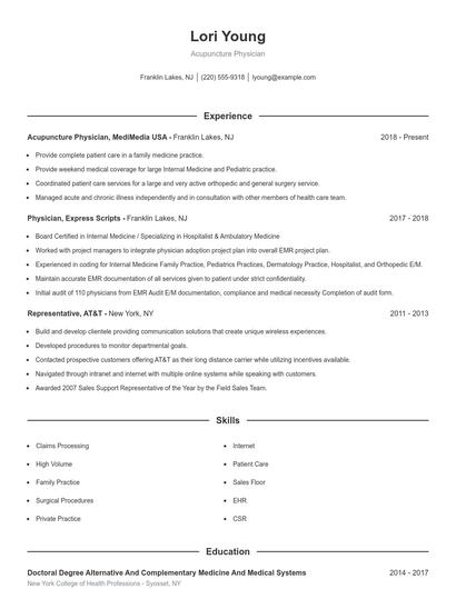 Acupuncture Physician Resume