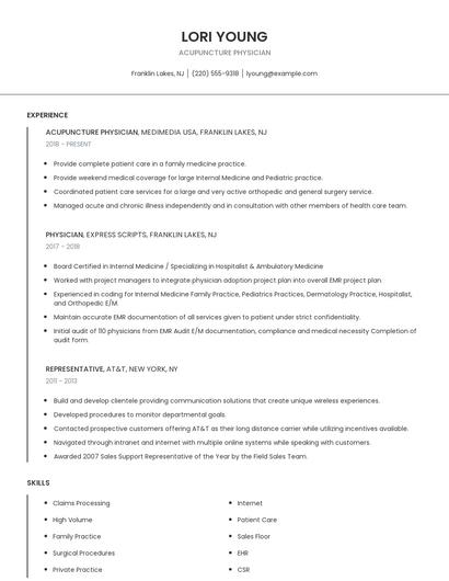 Acupuncture Physician Resume