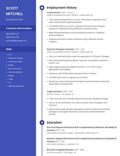 Acupuncturist Resume