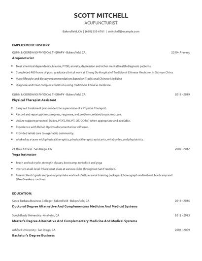 Acupuncturist Resume