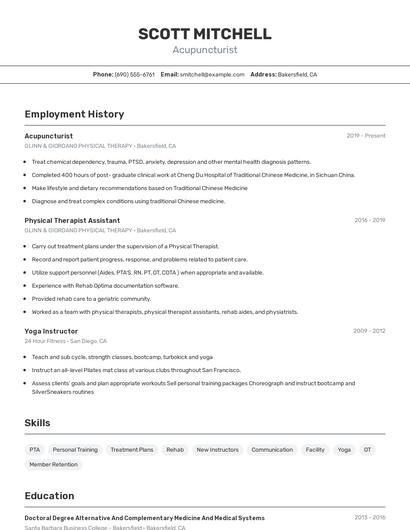 Acupuncturist Resume