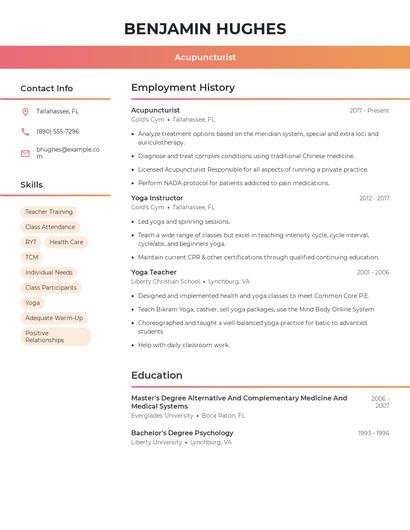 Acupuncturist Resume