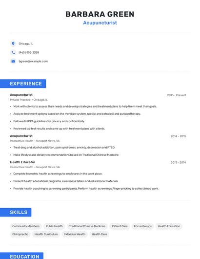Acupuncturist Resume
