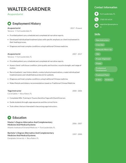 Acupuncturist Resume