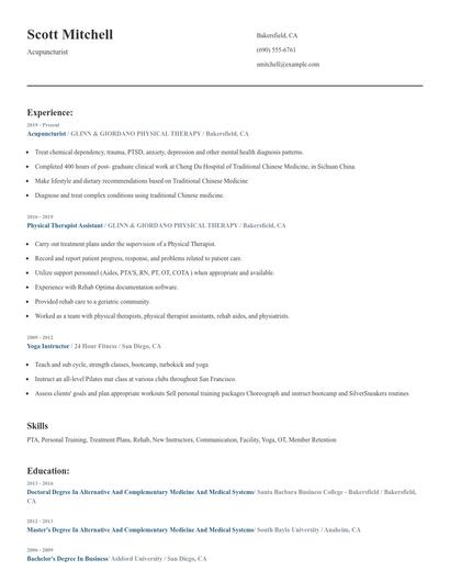 Acupuncturist Resume