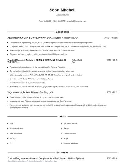 Acupuncturist Resume