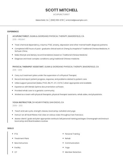 Acupuncturist Resume