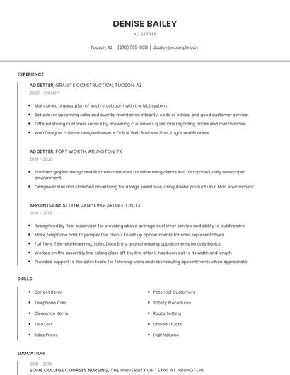 Ad Setter Resume