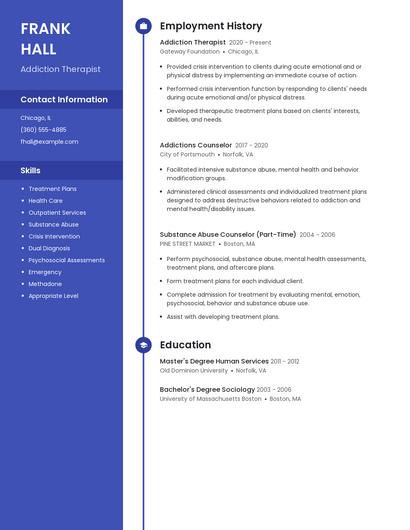 Addiction Therapist Resume