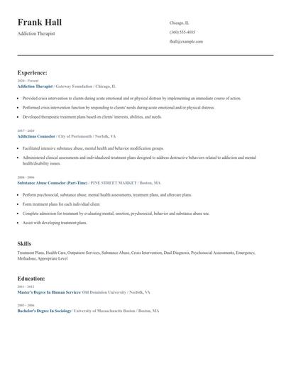 Addiction Therapist Resume
